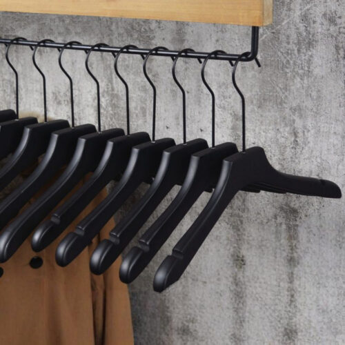 Black wooden hanger with smooth painted finish