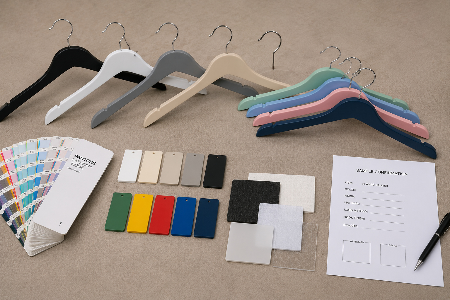 Custom color plastic hanger samples with color cards