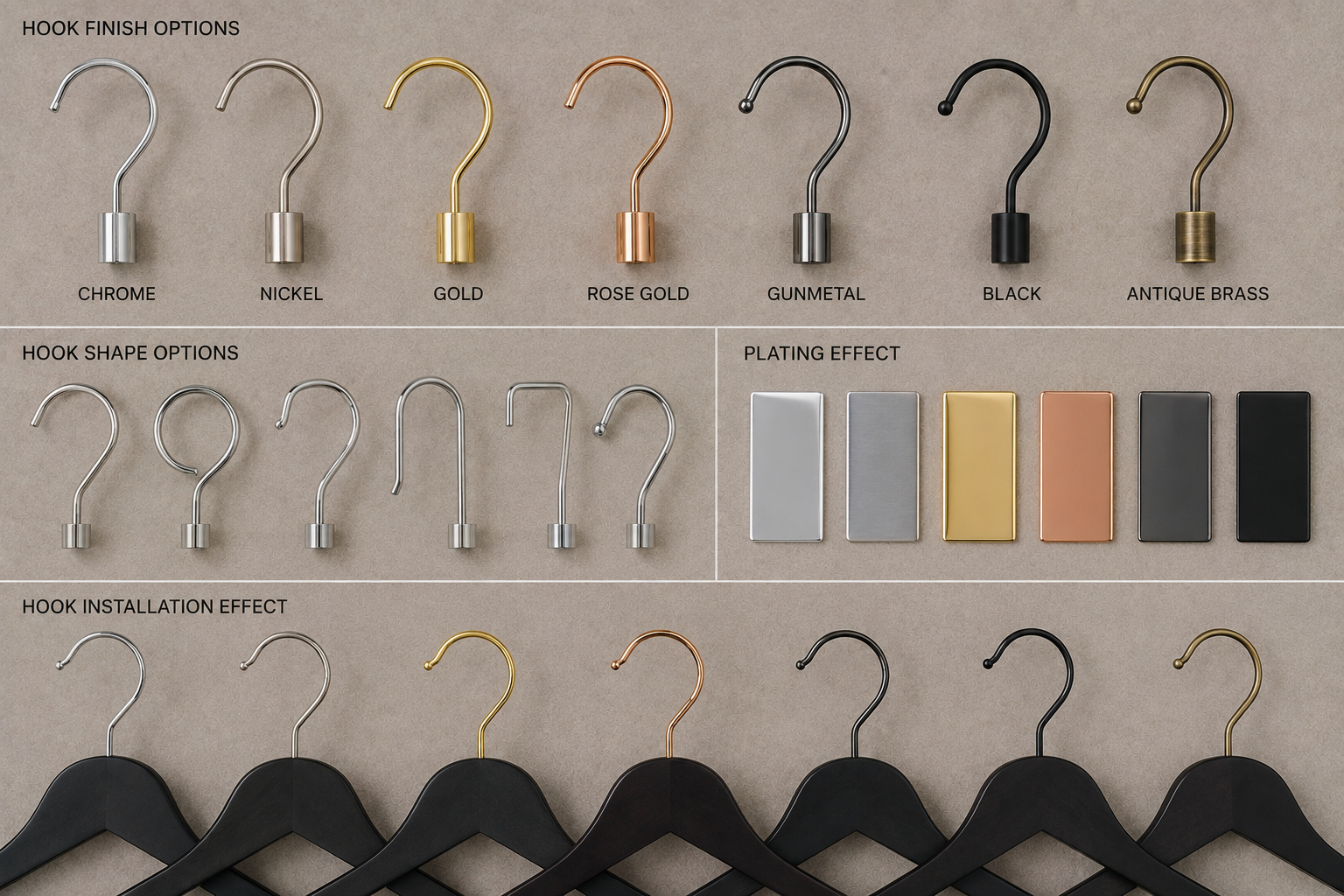 Custom hanger hook finish and plating options