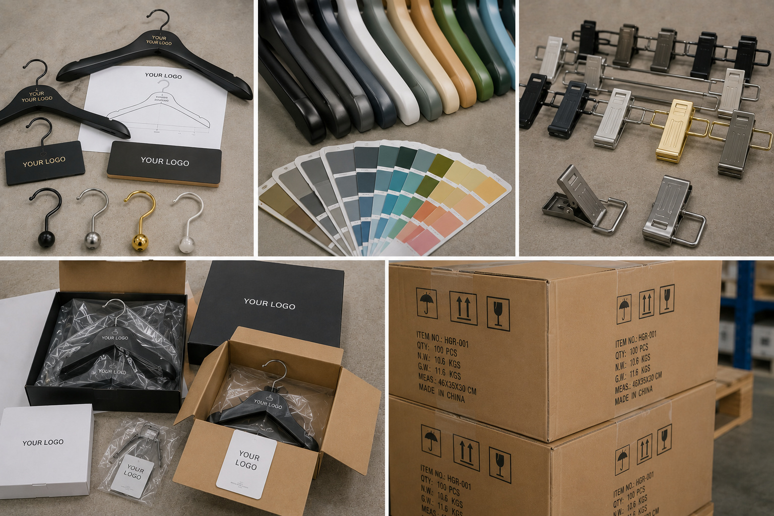 Custom hanger sample approval with logo color clip and packing check