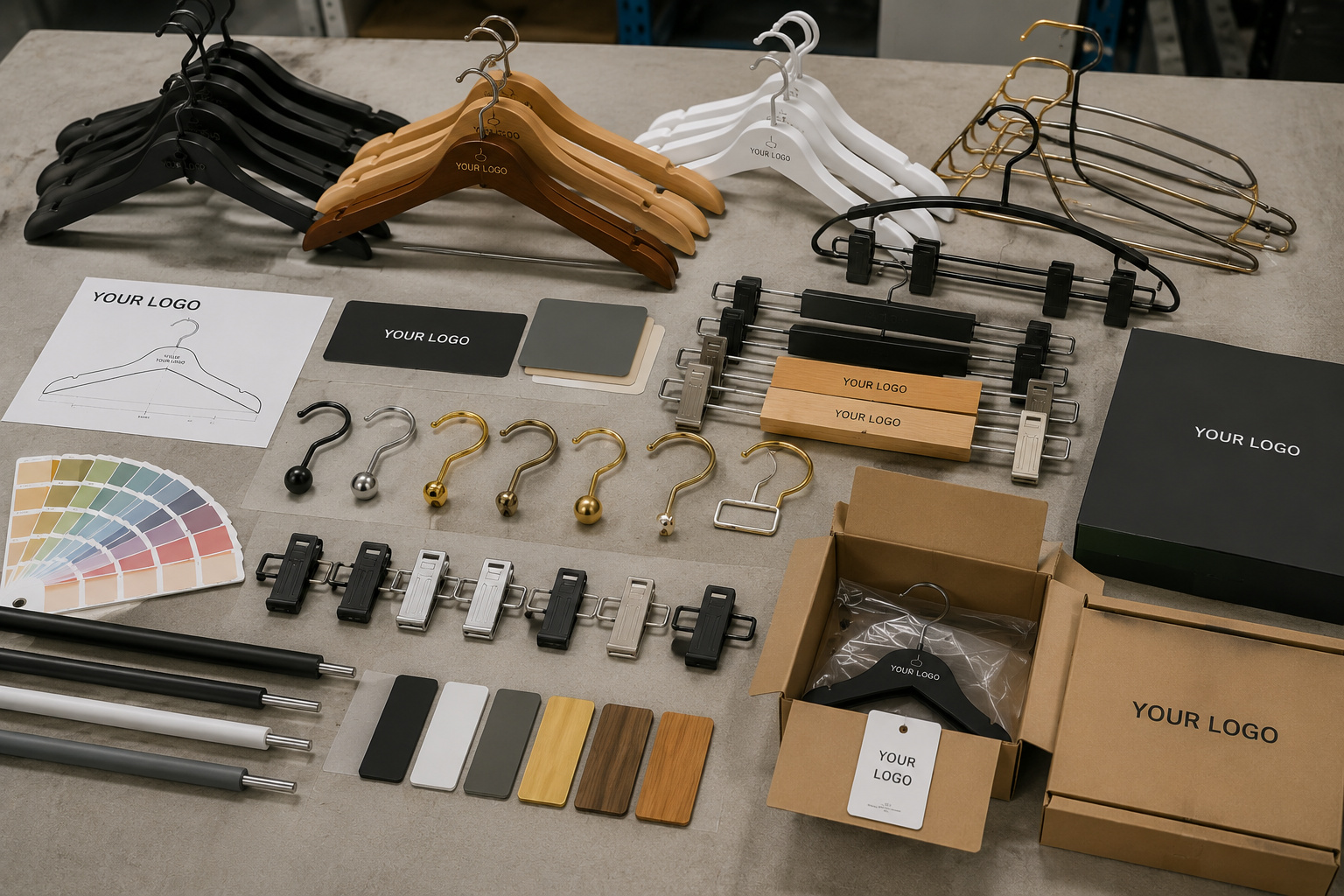 Custom hanger service with logo hook clip and packaging options