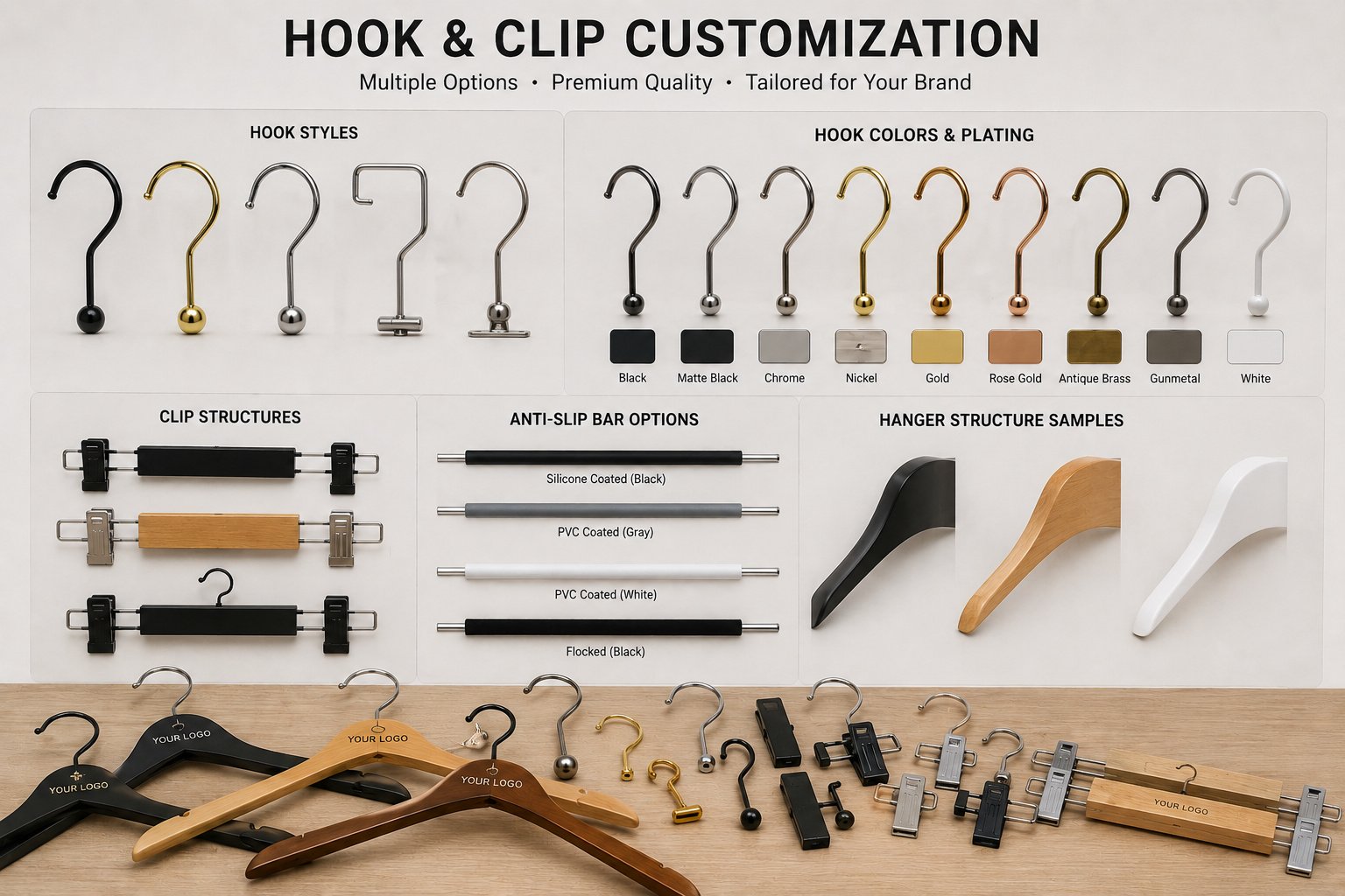 Custom hook and clip options for OEM hangers