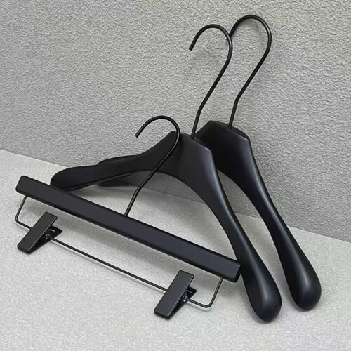 Custom logo black wooden hangers for fashion brands