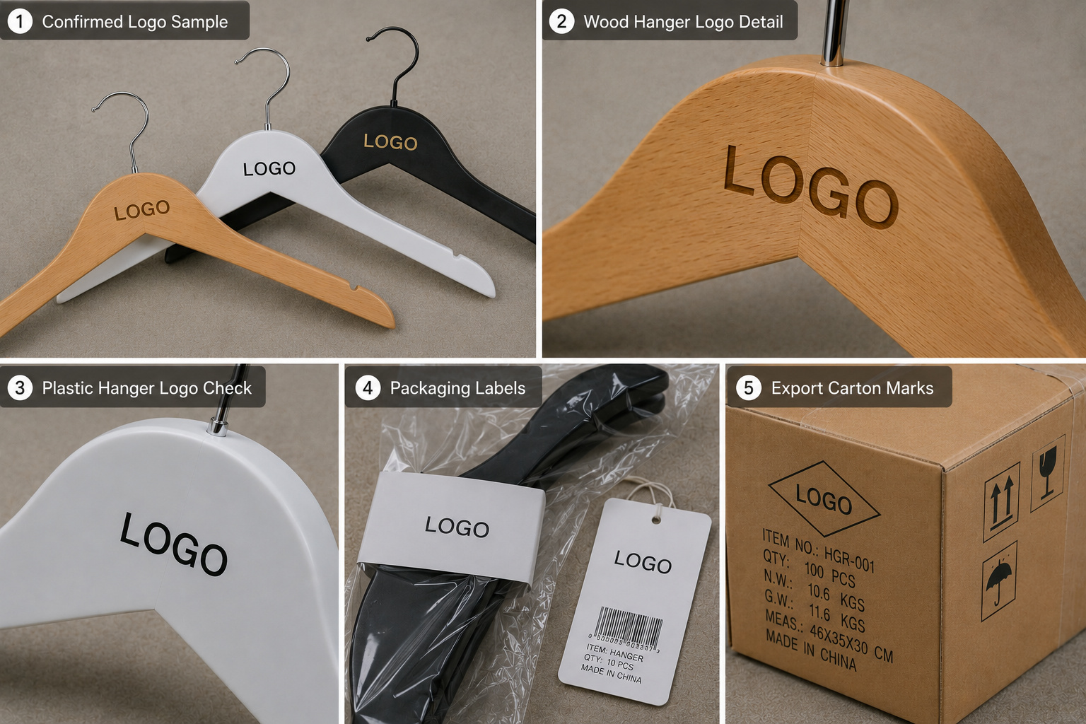 Custom logo hanger inspection before bulk production