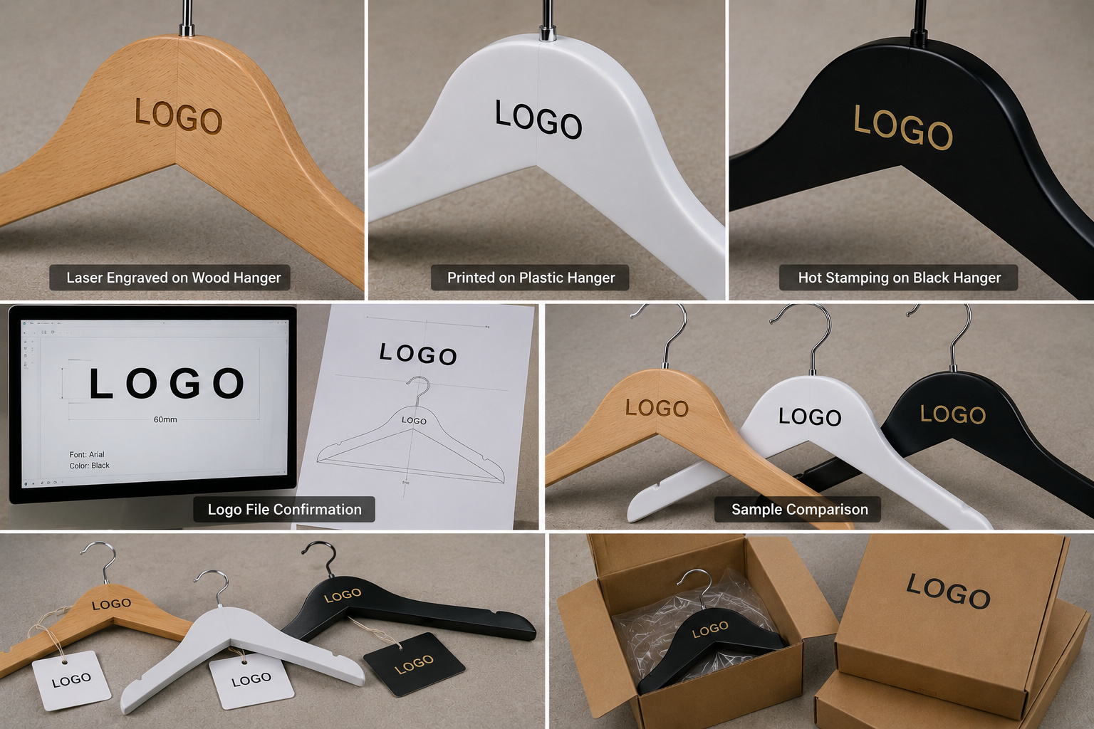 Custom logo hanger methods with LOGO text