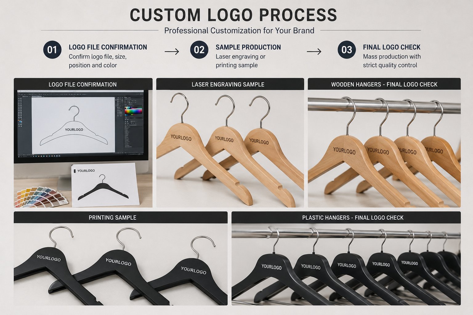 Custom logo hanger sample and final logo check