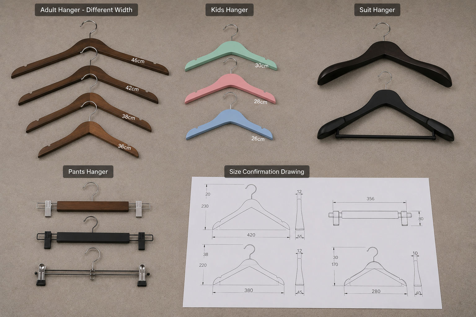 Custom size hanger samples with width confirmation