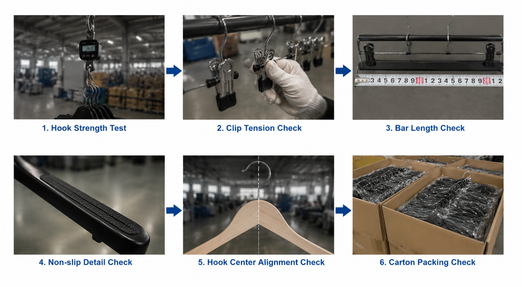 Hook and clip assembly inspection before packing