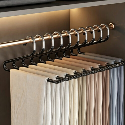 Pant hanger clip structure close-up for trousers and skirts