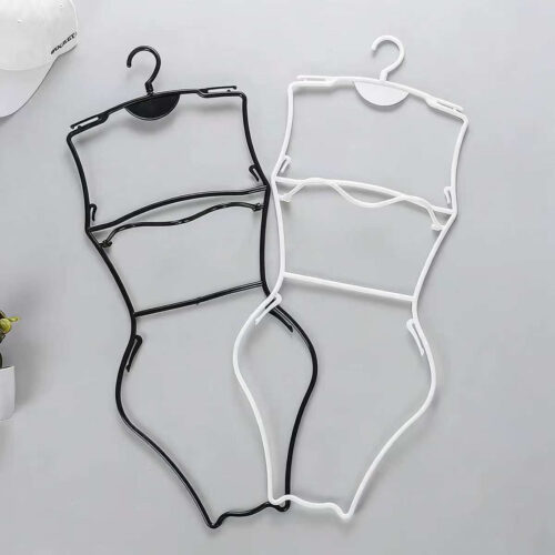 Swimwear hanger hook and clip structure close-up