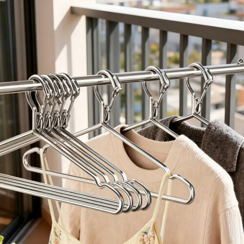 White coated wire hangers arranged for bulk orders