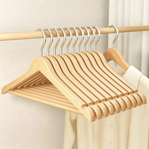 Wooden coat hangers for retail clothing stores