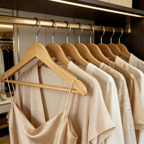Wooden hangers in bulk for retail apparel display